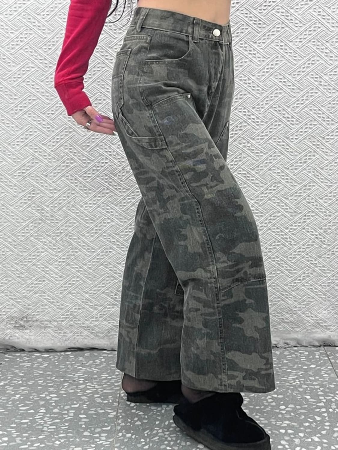 빈티지 밀리터리 카모플라주 더블니 데님팬츠  L C07395 상품이미지2