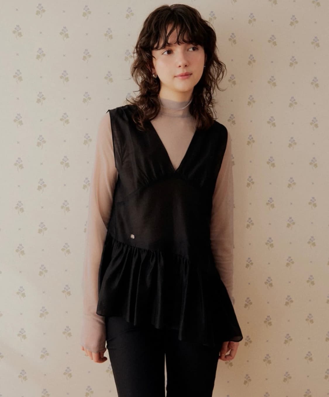 Adaul 셔링 라인 레이어드 쉬폰 뷔스티에 상품이미지1