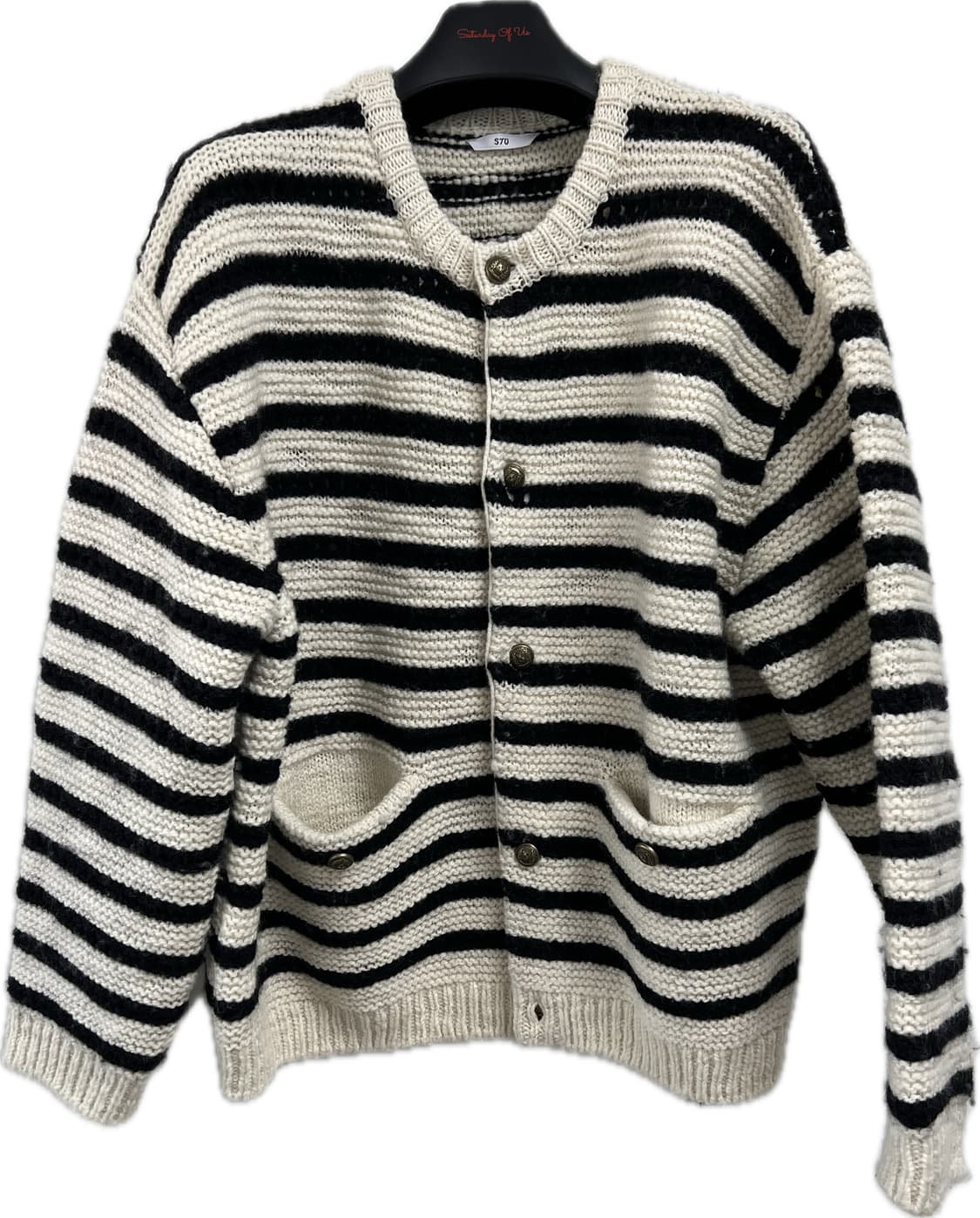 [L] STU 라운드 넥 스트라이프 가디건 아이보리 상품이미지3