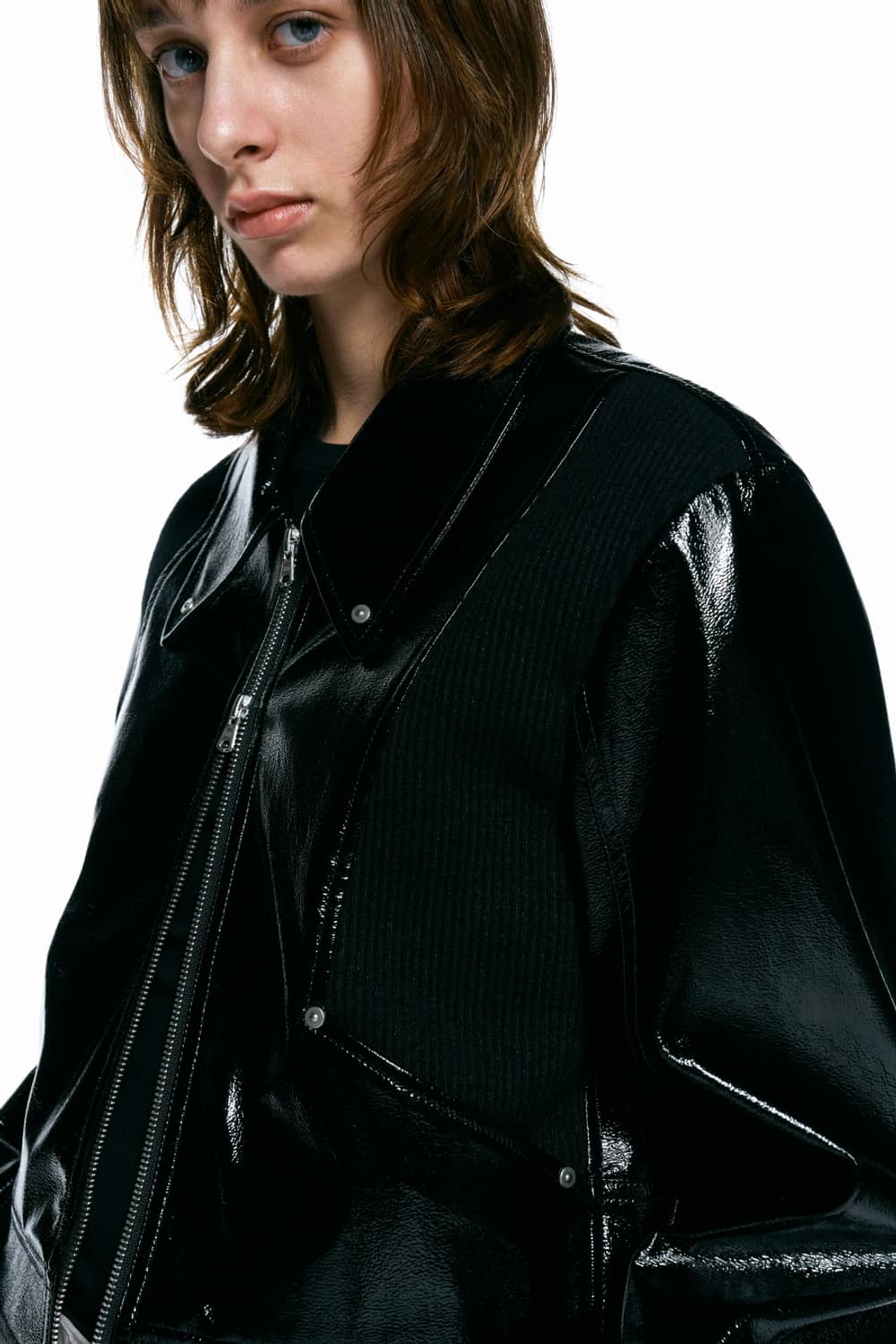 인사일런스 패널드 비건 레더 점퍼 BLACK 상품이미지1