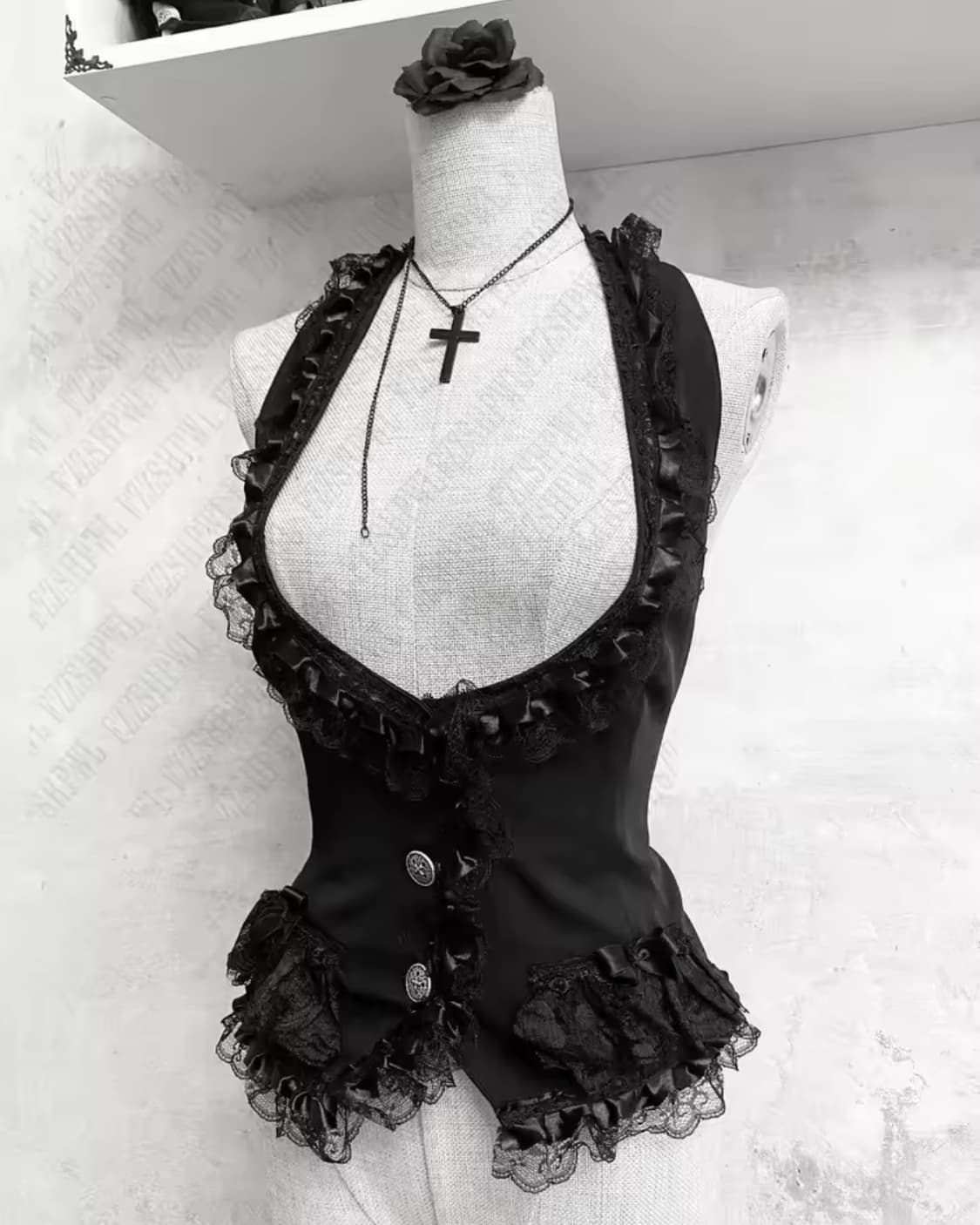 블랙 레이스 고딕 고스로리 베스트 탑 상품이미지1