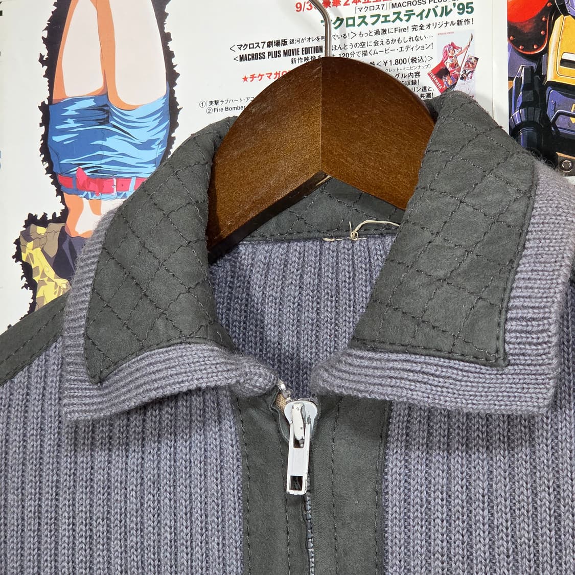 빈티지 골지 스웨이드 배색 슬림핏 니트 집업 상품이미지3