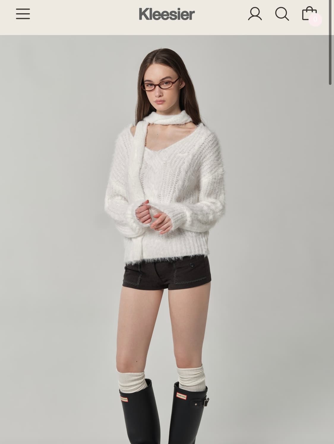 클리시어 Softy cable knit & muffler 머플러 화이트 상품이미지2