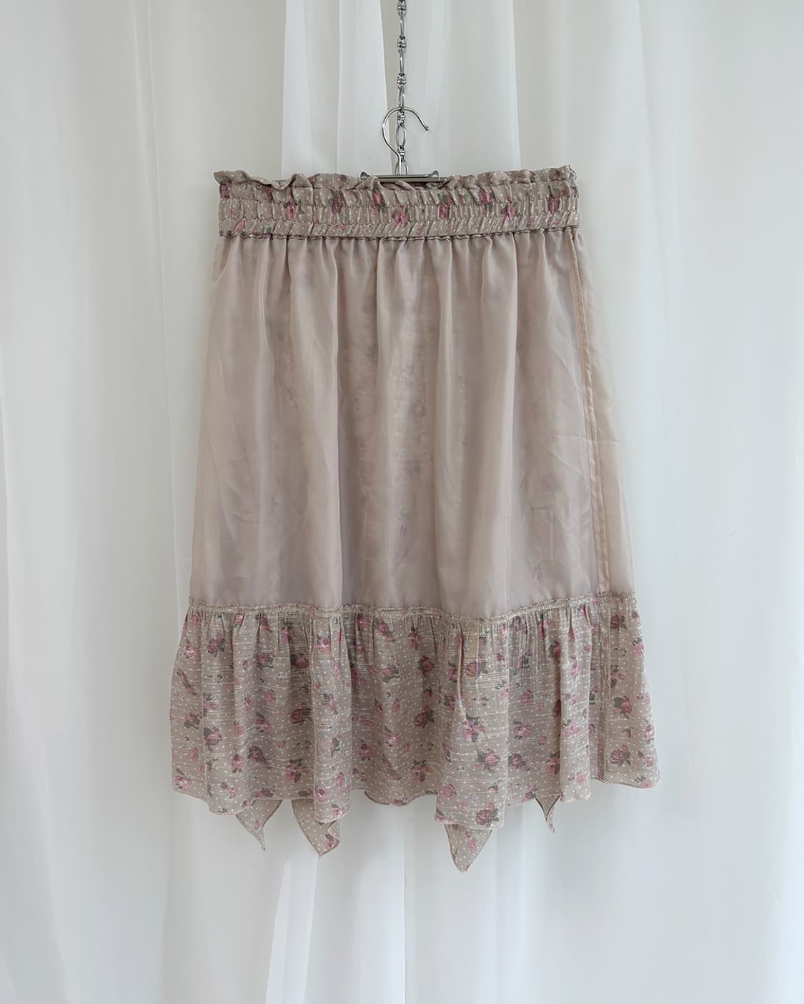 Sorridere 핑크 베이지 플로랄 언발 미디스커트 상품이미지2