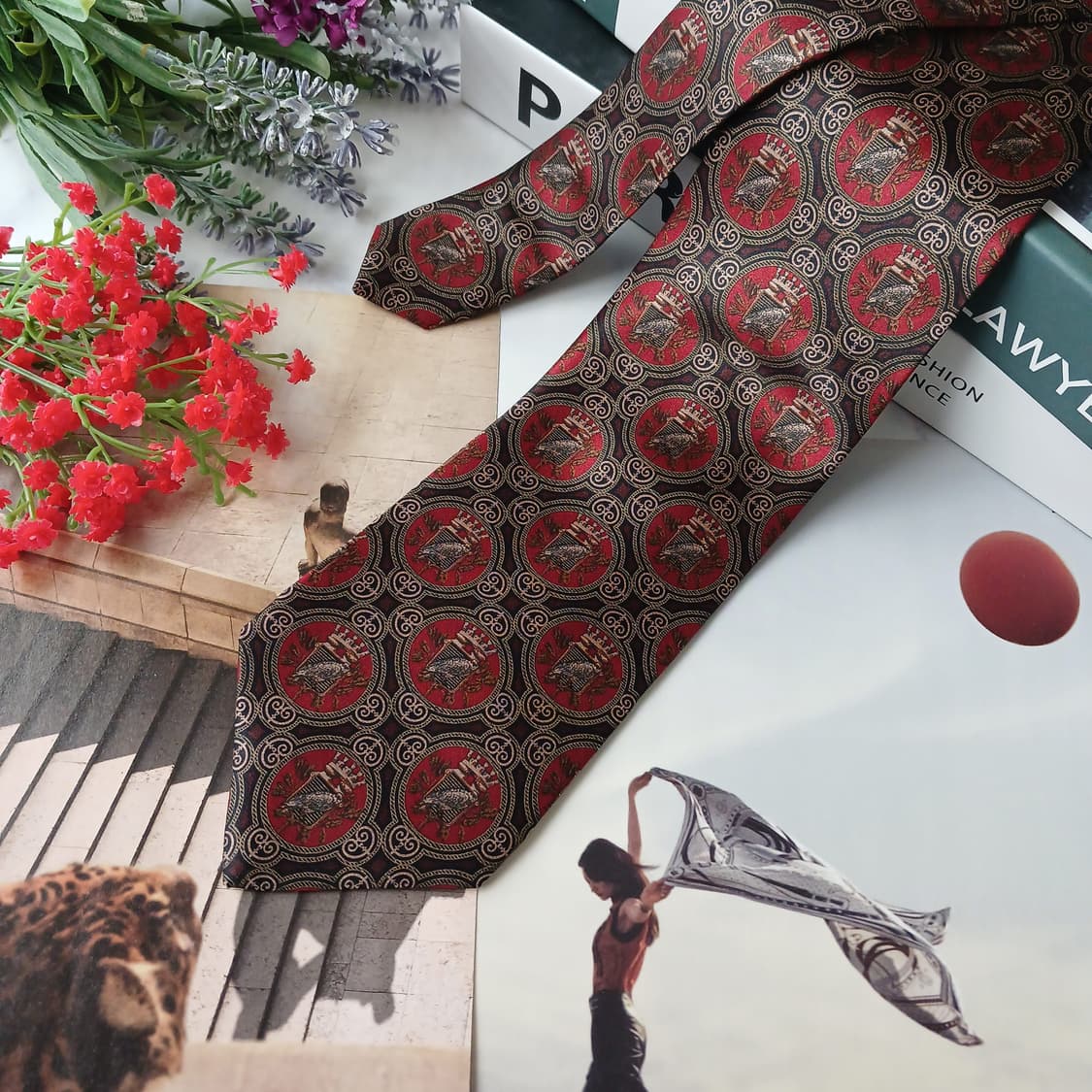 지안프랑코 페레 와인 매 모티브 패턴 넥타이 9cm S~A+등급 E928 상품이미지5