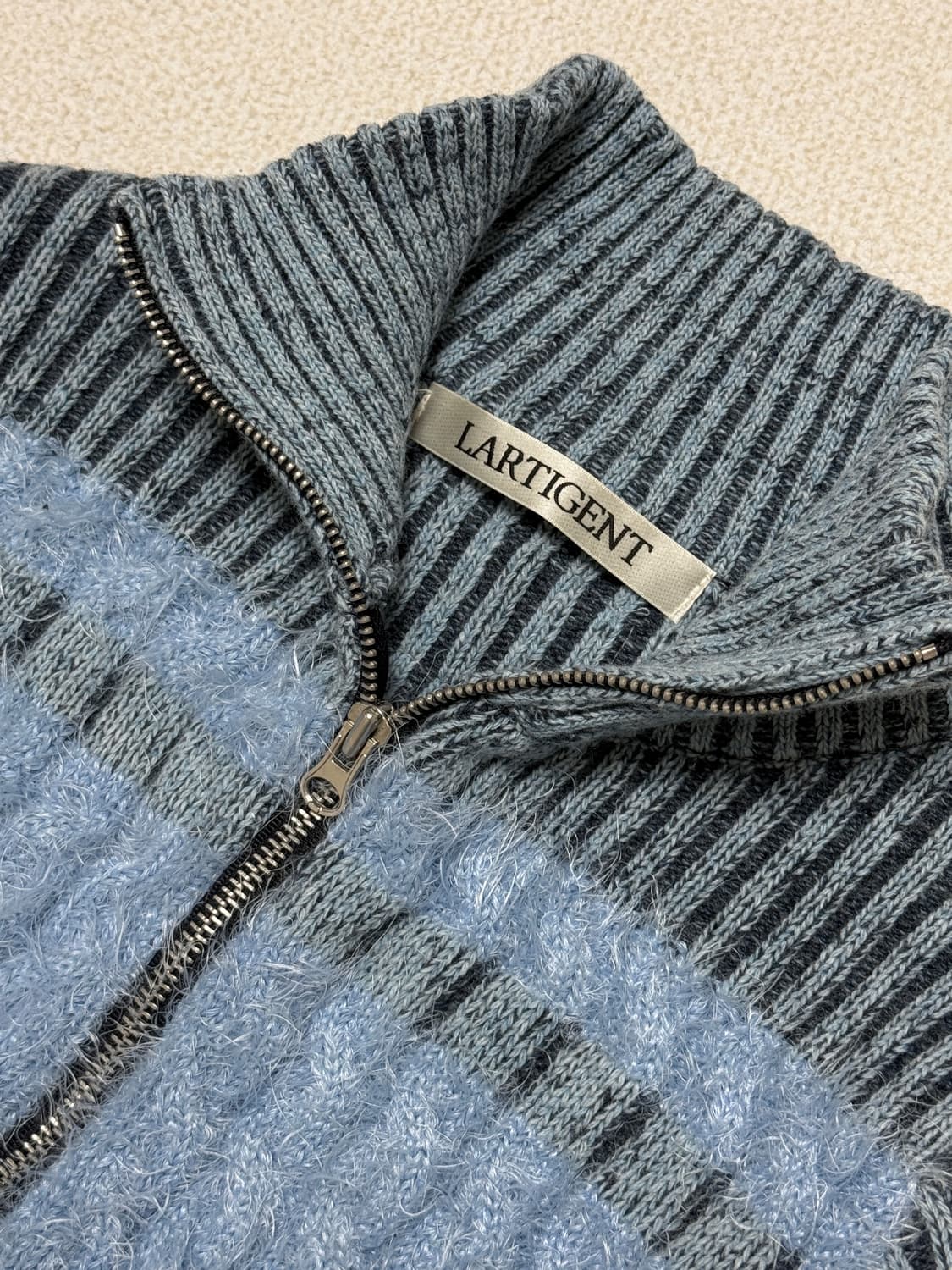 [카리나 착용] 라티젠 L6 컬러블록 니트집업 상품이미지7