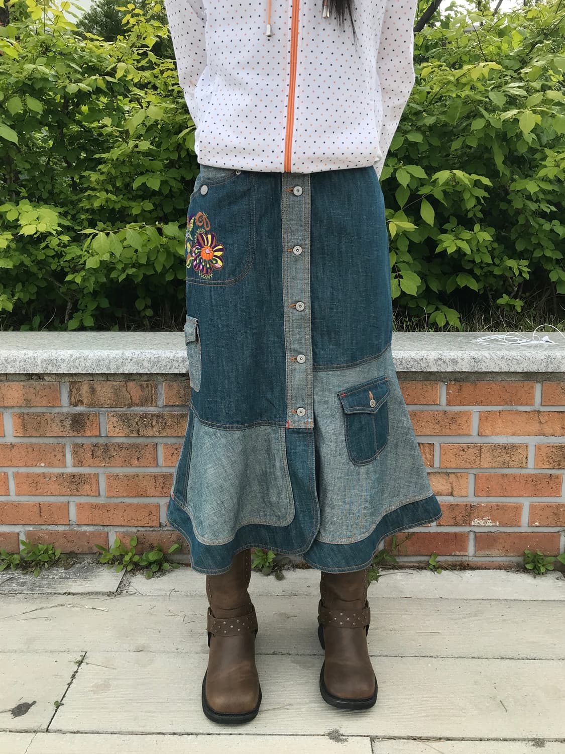 'Oilily' Floral Stitch Denim Skirt 상품이미지2