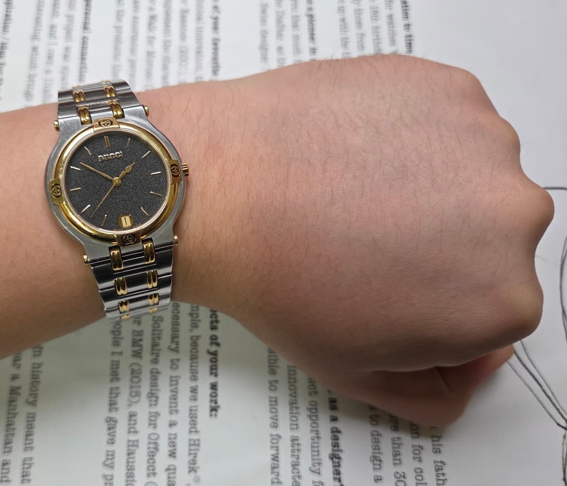 빈티지 구찌 클래식 9000M 스톤그레이 다이얼 콤비 쿼츠 남성용 브레이 상품이미지5