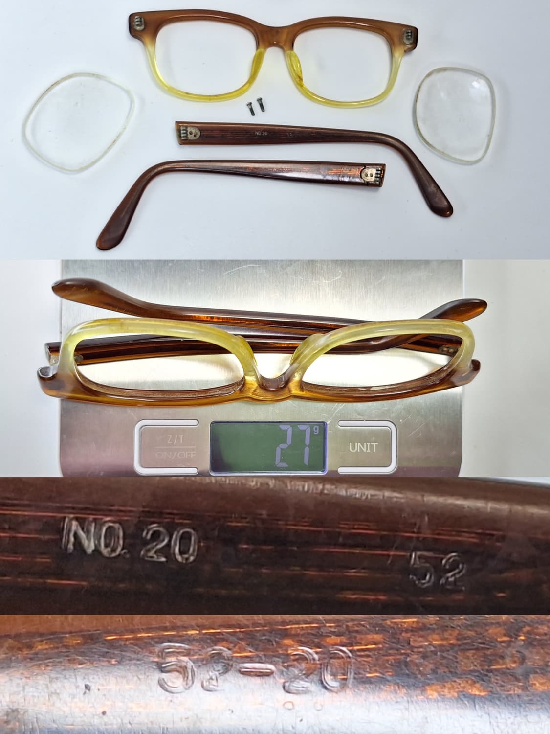 80s 일본 빈티지 No.20 52-20 안경테 고밀도 아세테이트 클래식 상품이미지7