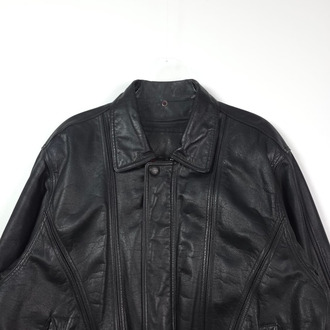 GRAND 빈티지 리얼 소가죽 미니멀 블루종 자켓 L 상품이미지3