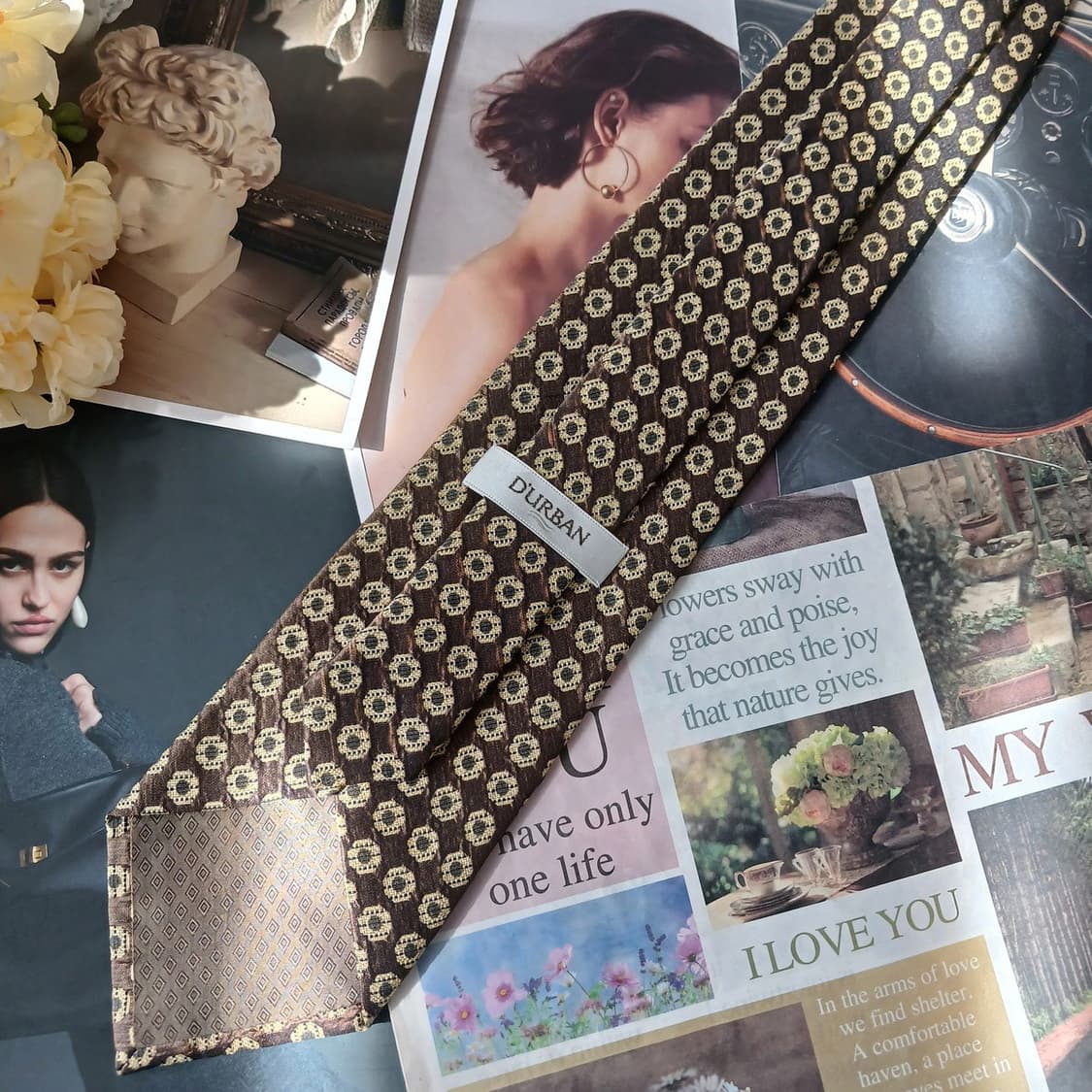 더반 실크 브라운 패턴 넥타이 9.5cm A등급 A19860 상품이미지6