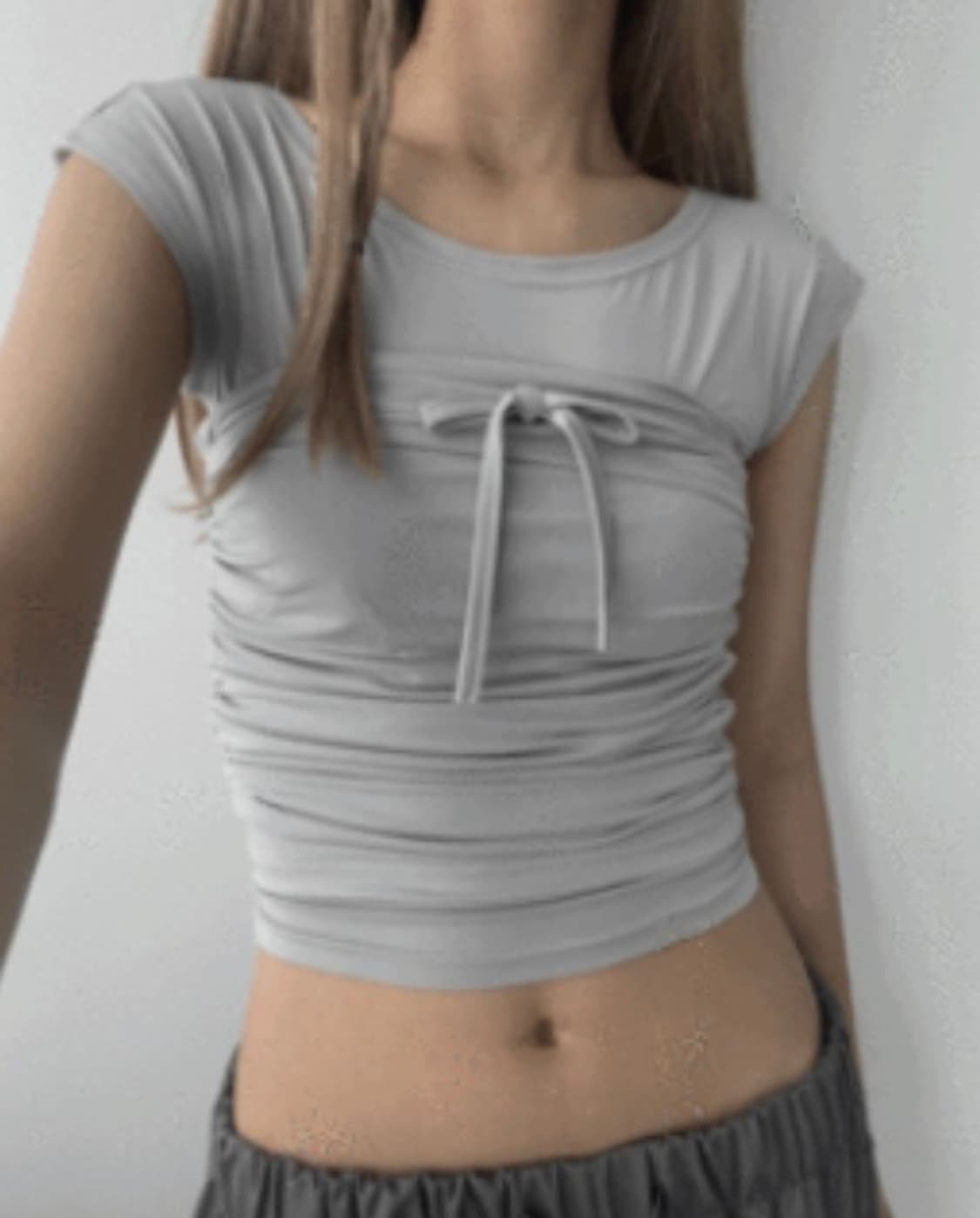 시너진 져지 저지 셔링 스트랩 튜브탑 그레이 상품이미지3