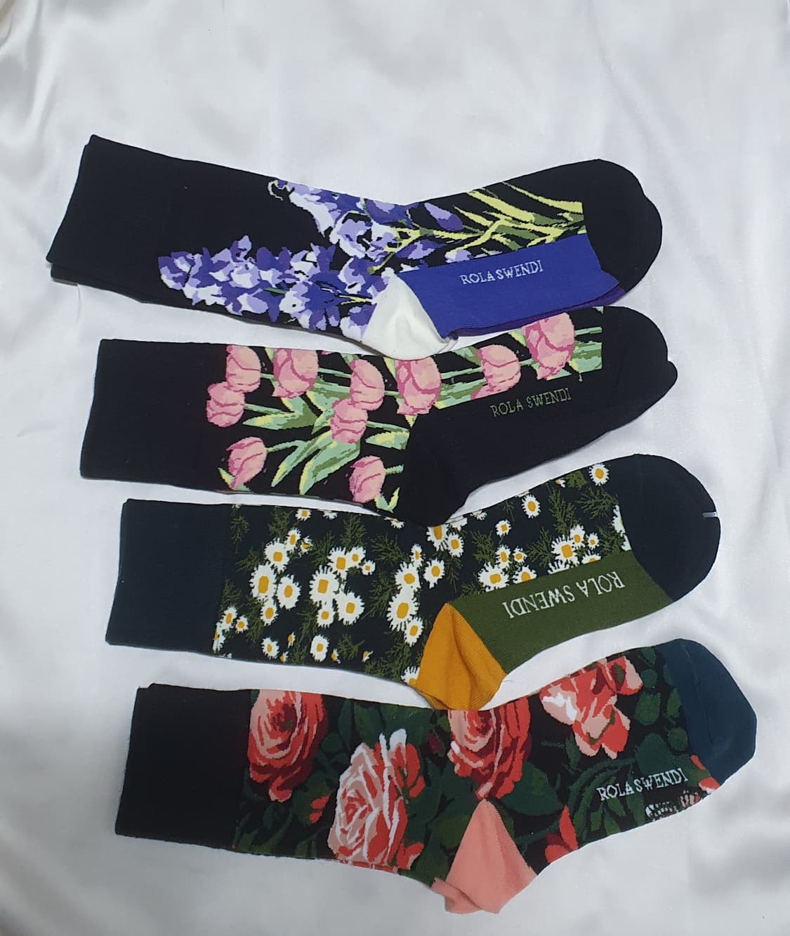 퍼플 그린 옐로우 꽃패턴 양말 상품이미지5