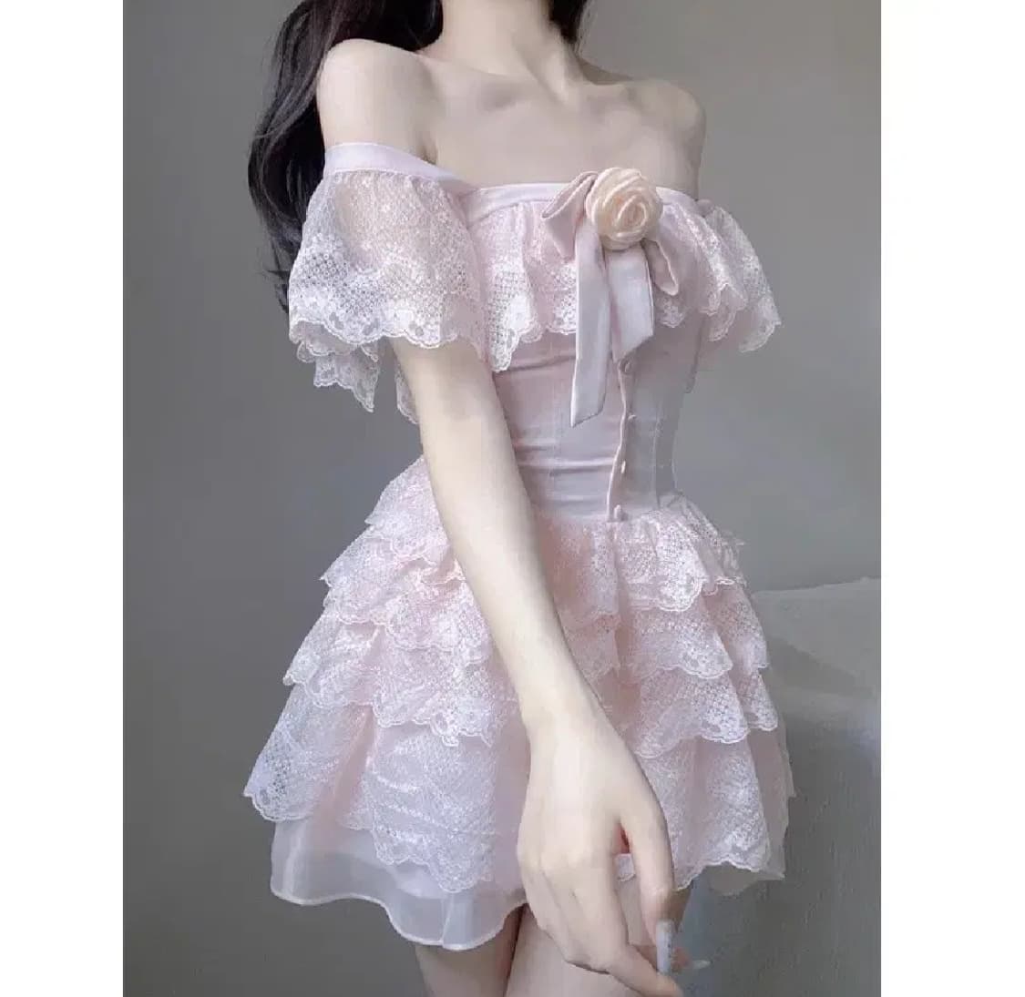 발레코어룩 브로치세트원피스캉캉스커트오프숄더프릴레이스원피스투피스세트 상품이미지5