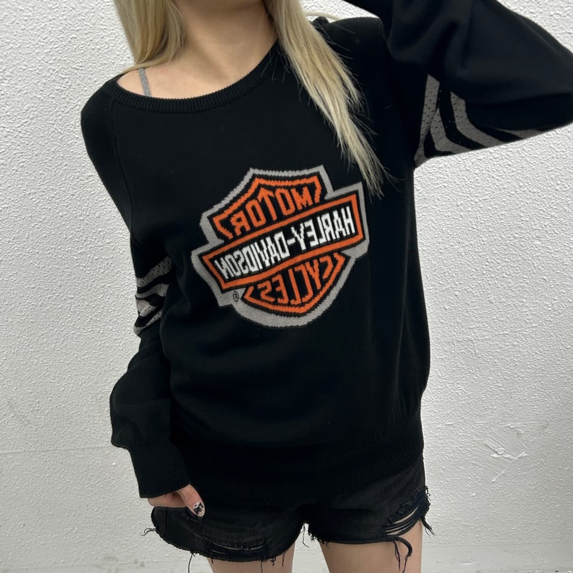 할리 데이비슨 센터로고 블랙 니트 L 상품이미지2