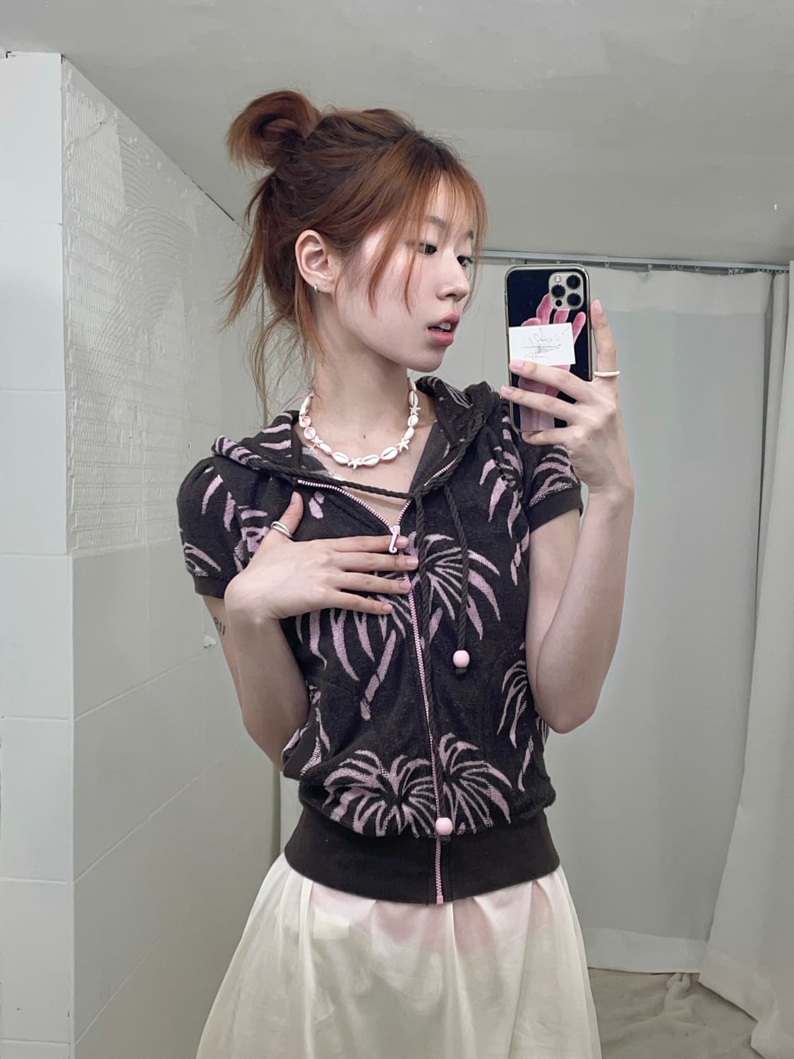 쥬시꾸뛰르 핑크 브라운 테리 반팔 후드집업  상품이미지1