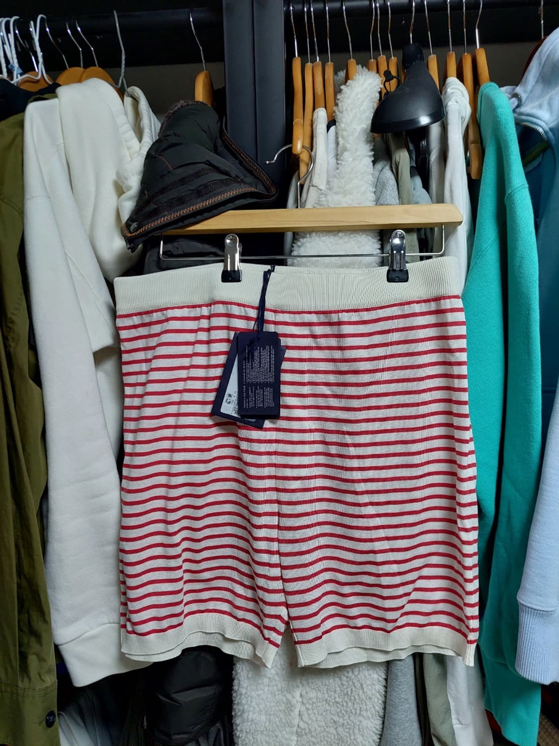 프라다 실크 레드화이트 스트라이프 쇼츠 50 백화점판 상품이미지5