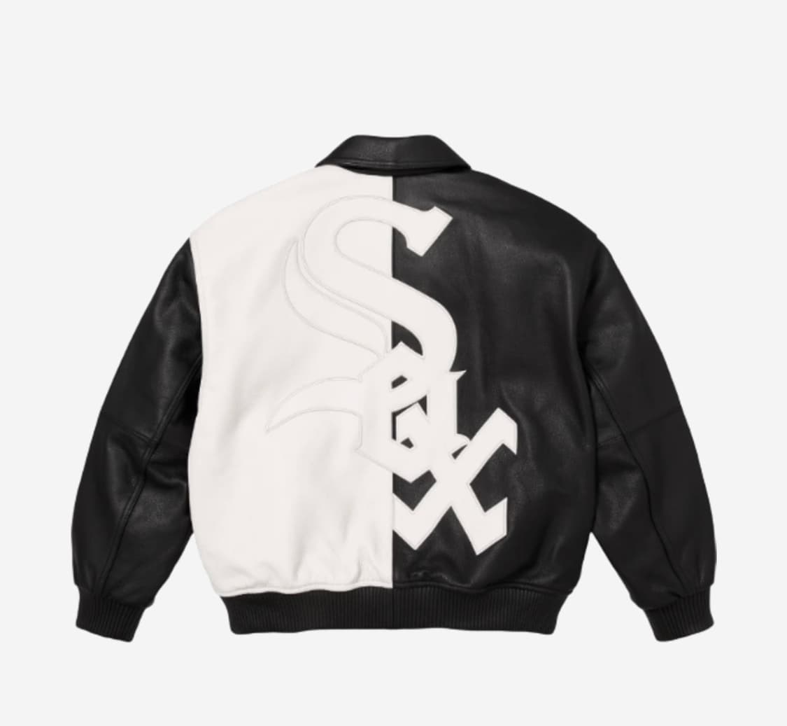 슈프림 x 시카고 화이트 삭스 레더 바시티 자켓 블랙  상품이미지2