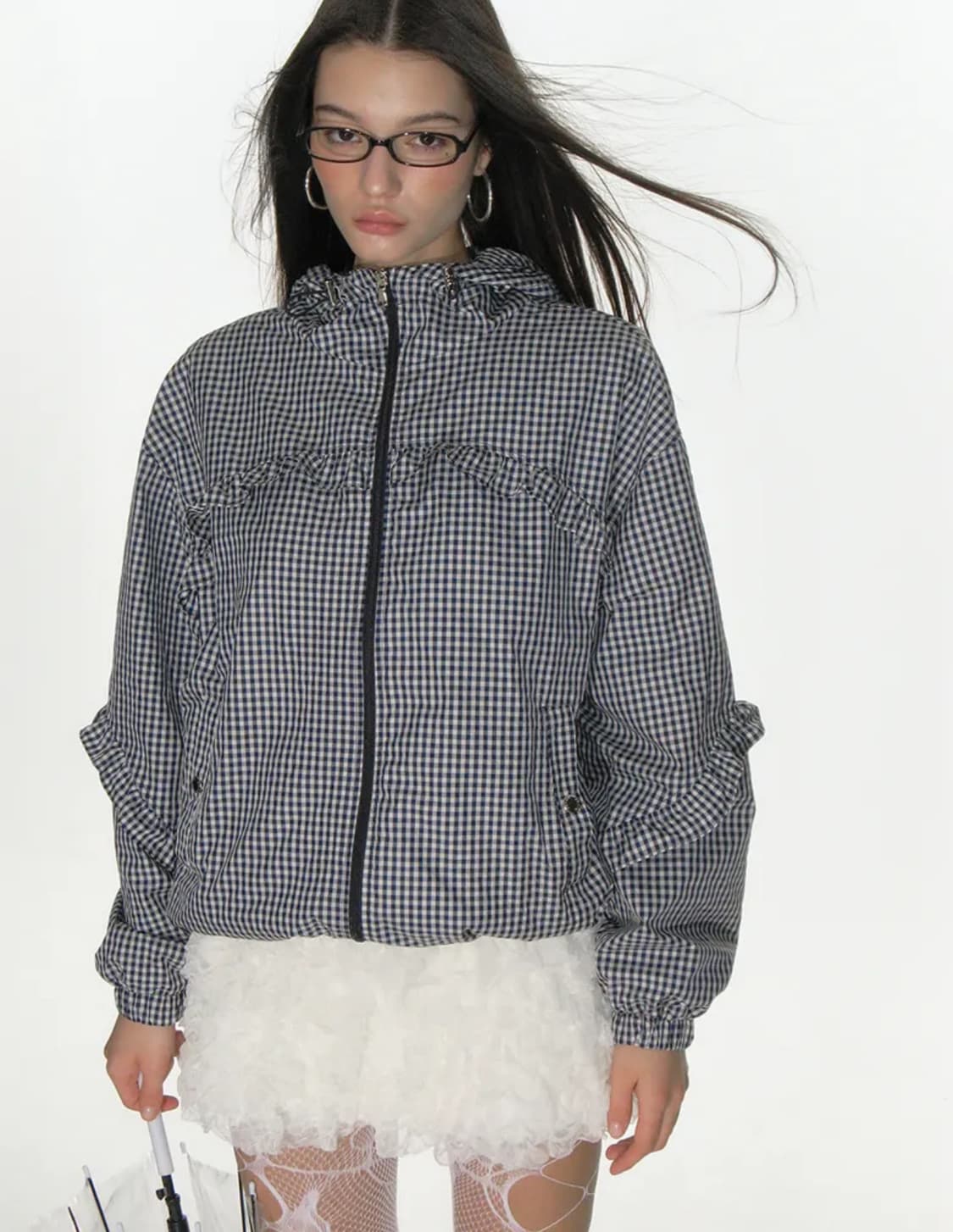 크랭크 체크 프릴 바람막이 네이비 상품이미지1