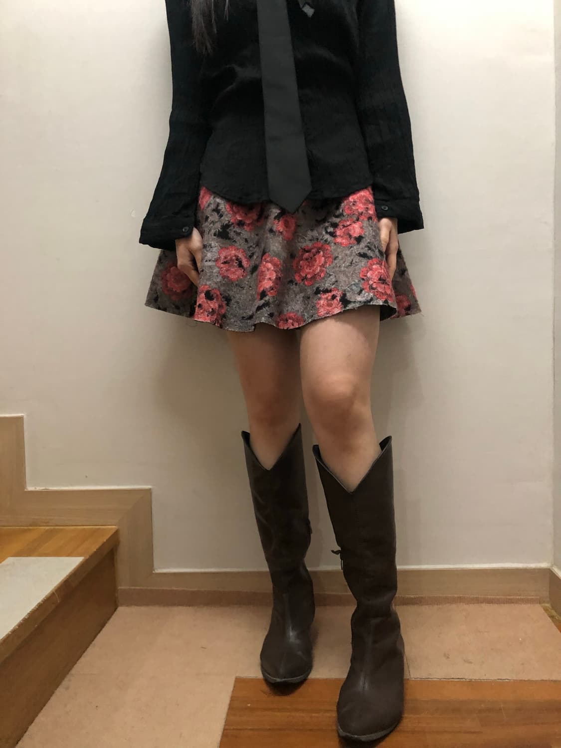 빈티지 그레이 플라워 미니 스커트 상품이미지3