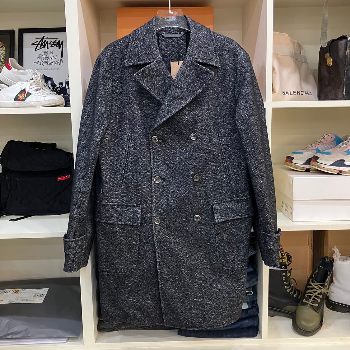 루이지 보렐리 그레이 헤링본 더블 브레스티드 코트 48 상품이미지1