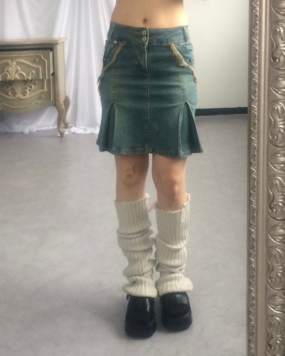 Fringe point denim pleats skirt 상품이미지7