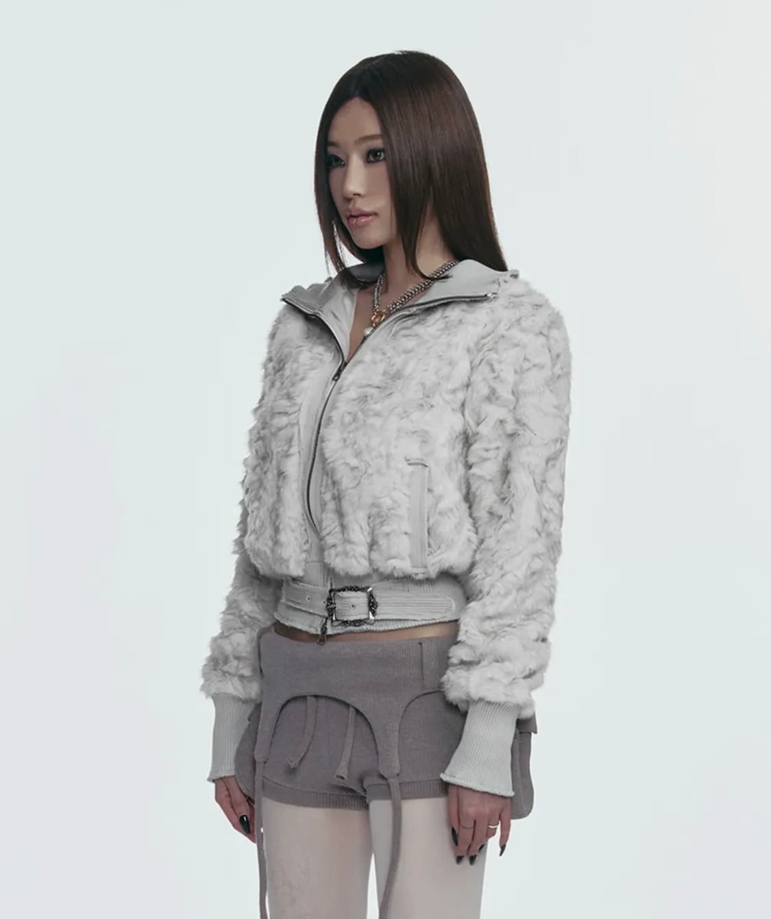 길라아카이브 퍼자켓 faux fur belt zip jacket grey 상품이미지3
