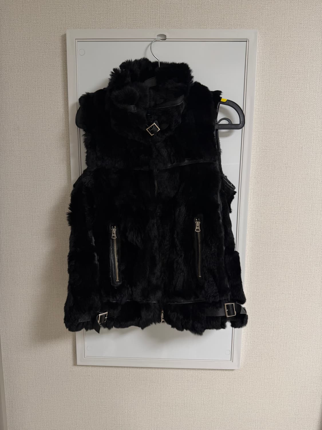 vintage  토끼털 레더 버클 퍼 조끼 상품이미지2