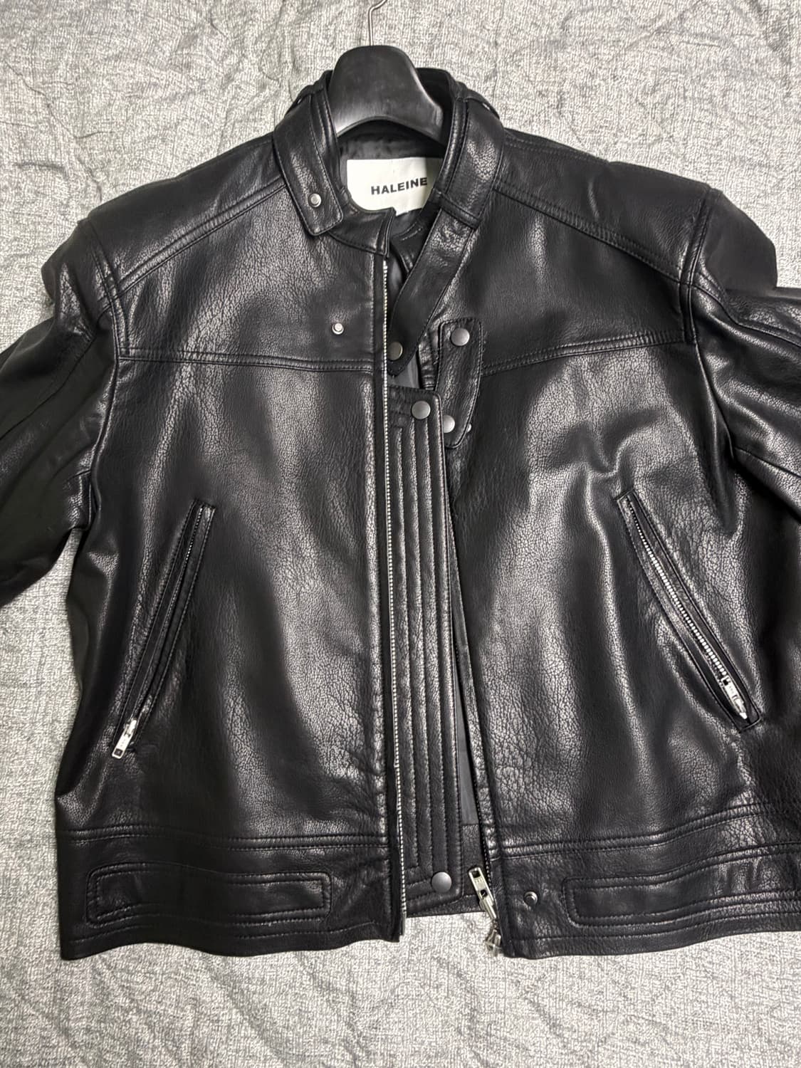 HALEINE 알렌느 벨티드 레더 바이커 자켓 블랙 사이즈 2 상품이미지1