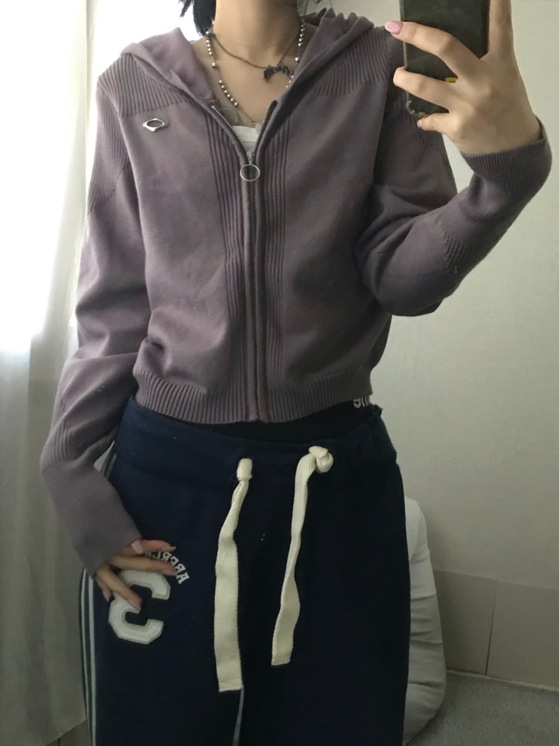 미스치프 로즈브라운 롬버스 니티드 후드집업 상품이미지4