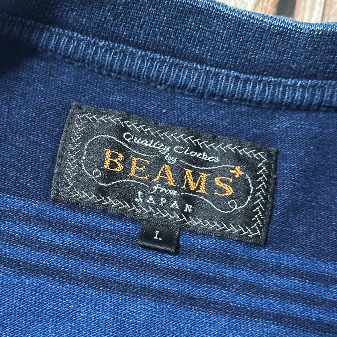 BEAMS+ 빔즈플러스 스트라이프 롱슬리브 티셔츠 인디고 색상 L사이즈 상품이미지6