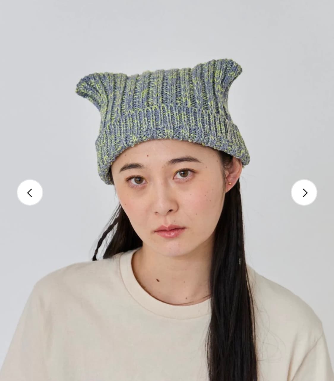 오버라이드 니트 믹스 고양이 비니 그레이 상품이미지1