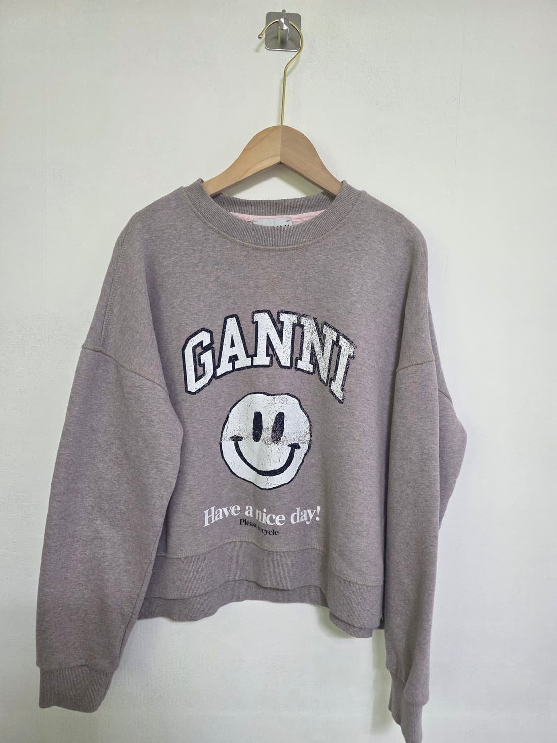 가니 GANNI 스마일 핑크보카시 그레이 기모 스웻셔츠 S 상품이미지1