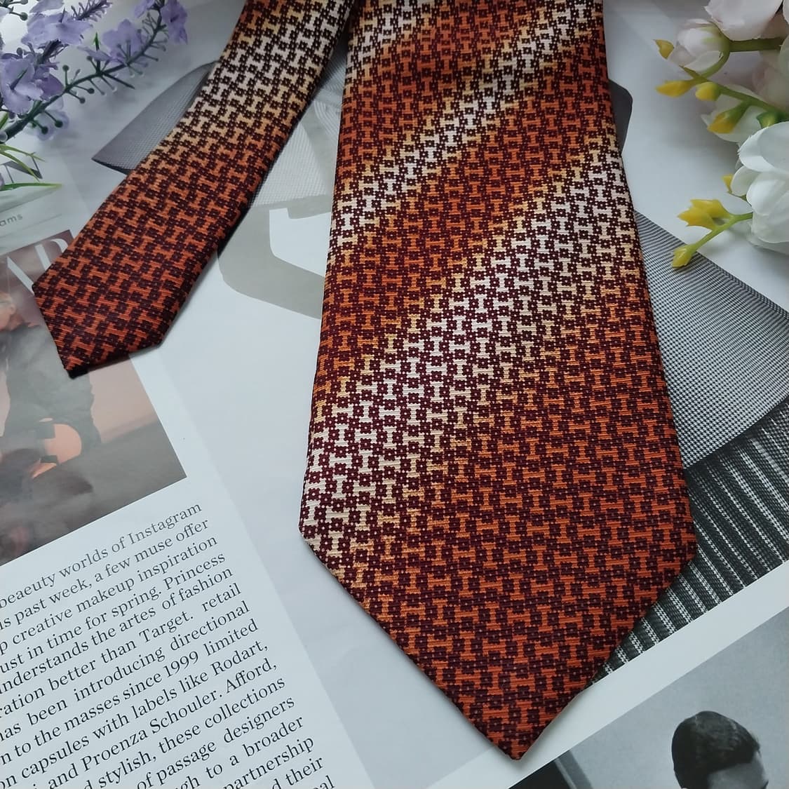 피에르 발망 실크 오렌지 체크 넥타이 9.9cm A등급 K1180
 상품이미지3