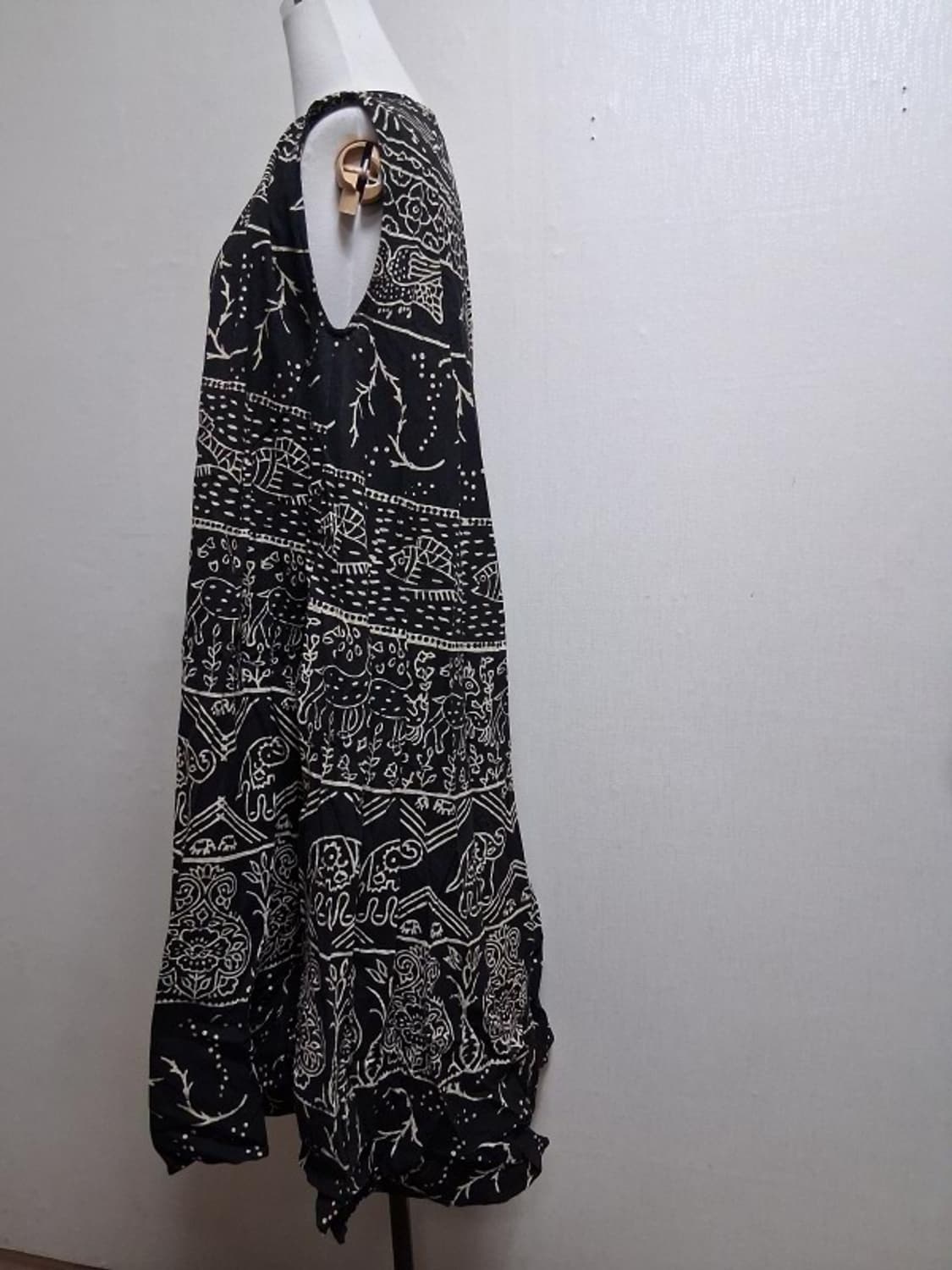 일본수입 SHANTI 인디아 코끼리 블록 프린트 루즈핏 면나염 롱원피스  상품이미지4