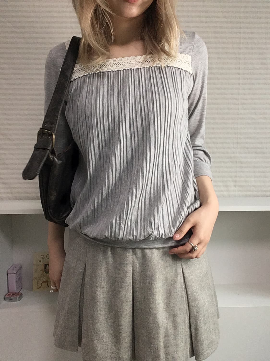 jpn vintage gray mori lace pleats t-shir 상품이미지5