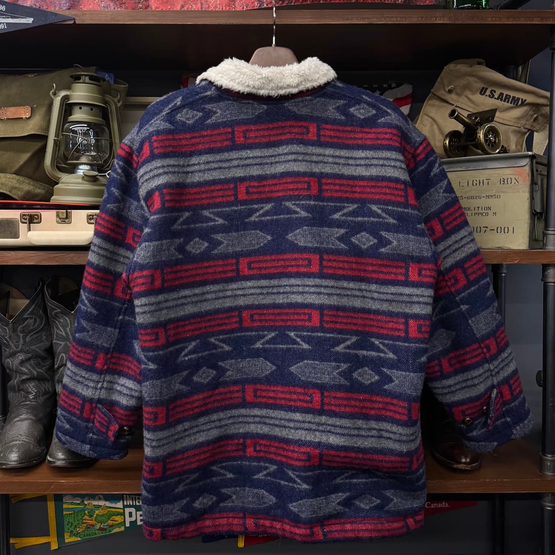 80s 켄터키 카디널 네이티브 아즈켓 패턴 쉐르파 코트 자켓 N241 상품이미지2
