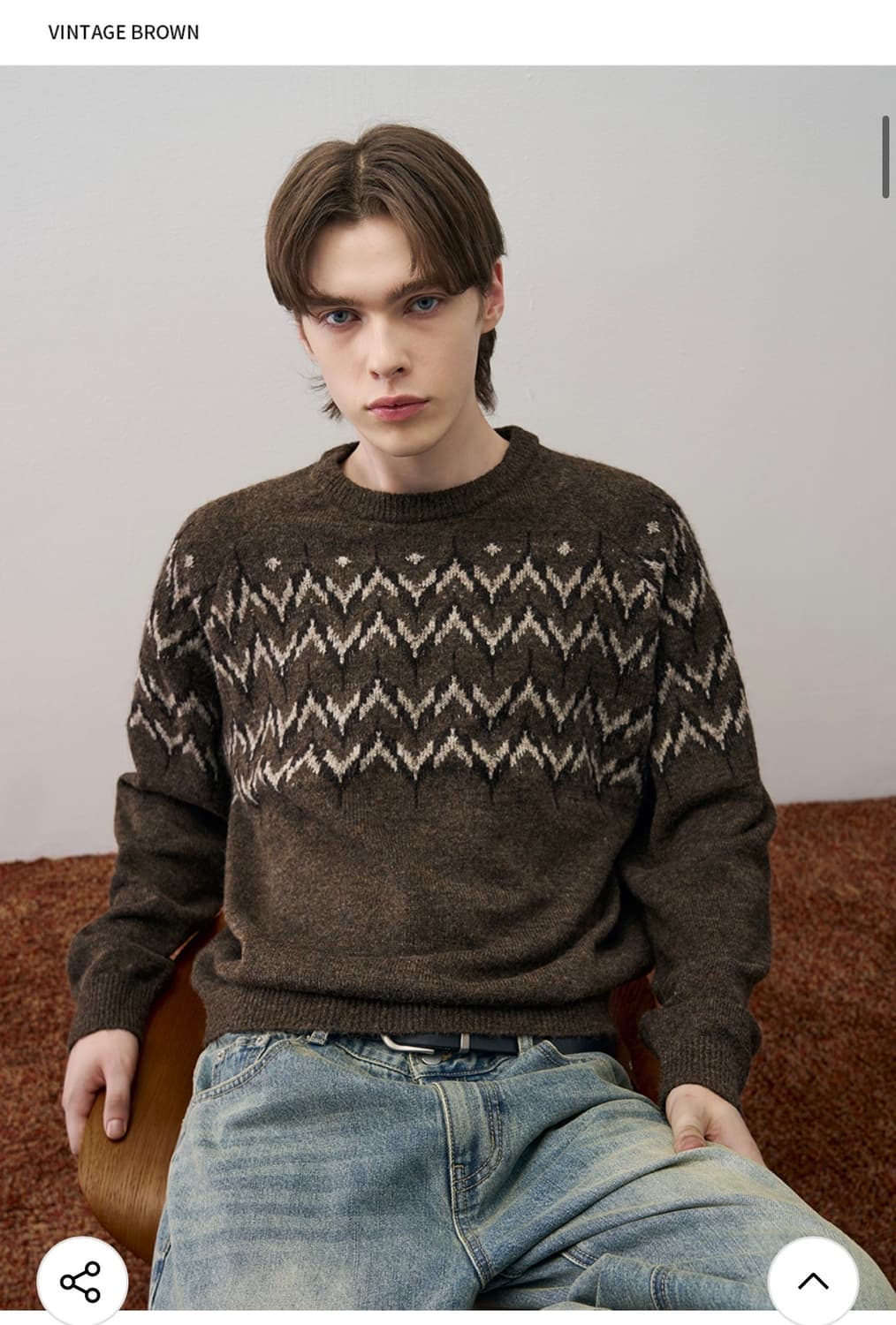 (XL) 드로우핏 울 헤어리 노르딕 크루넥 니트 VINTAGE BROWN 상품이미지3