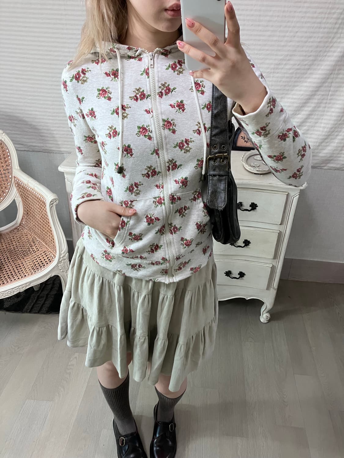 oatmeal antique floral hood zip-up 상품이미지2