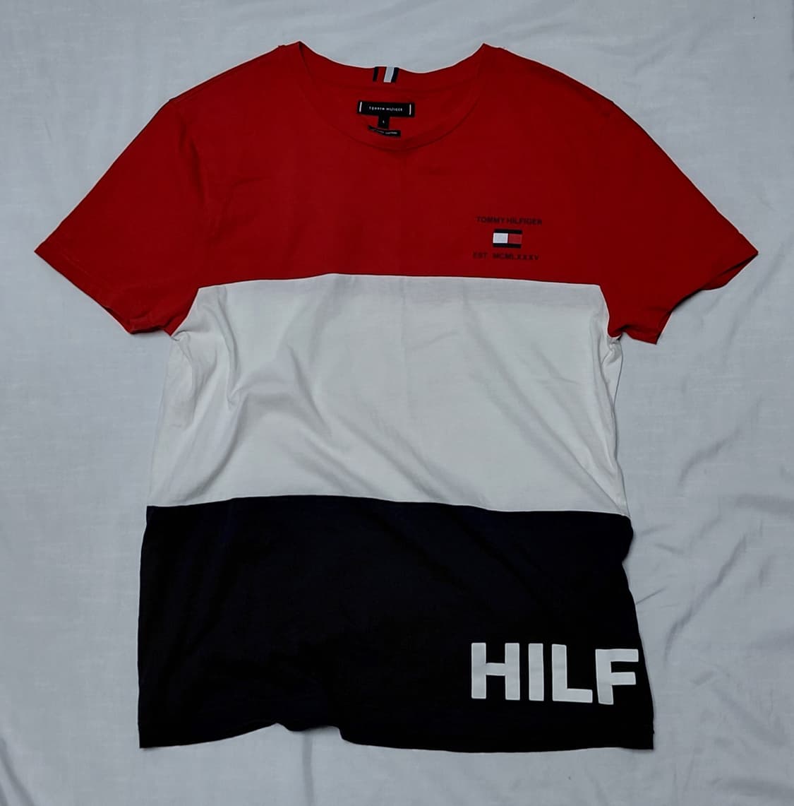 타미힐피거 빅 로고 배색 반팔 티셔츠 (L사이즈/상태 우수) 상품이미지1