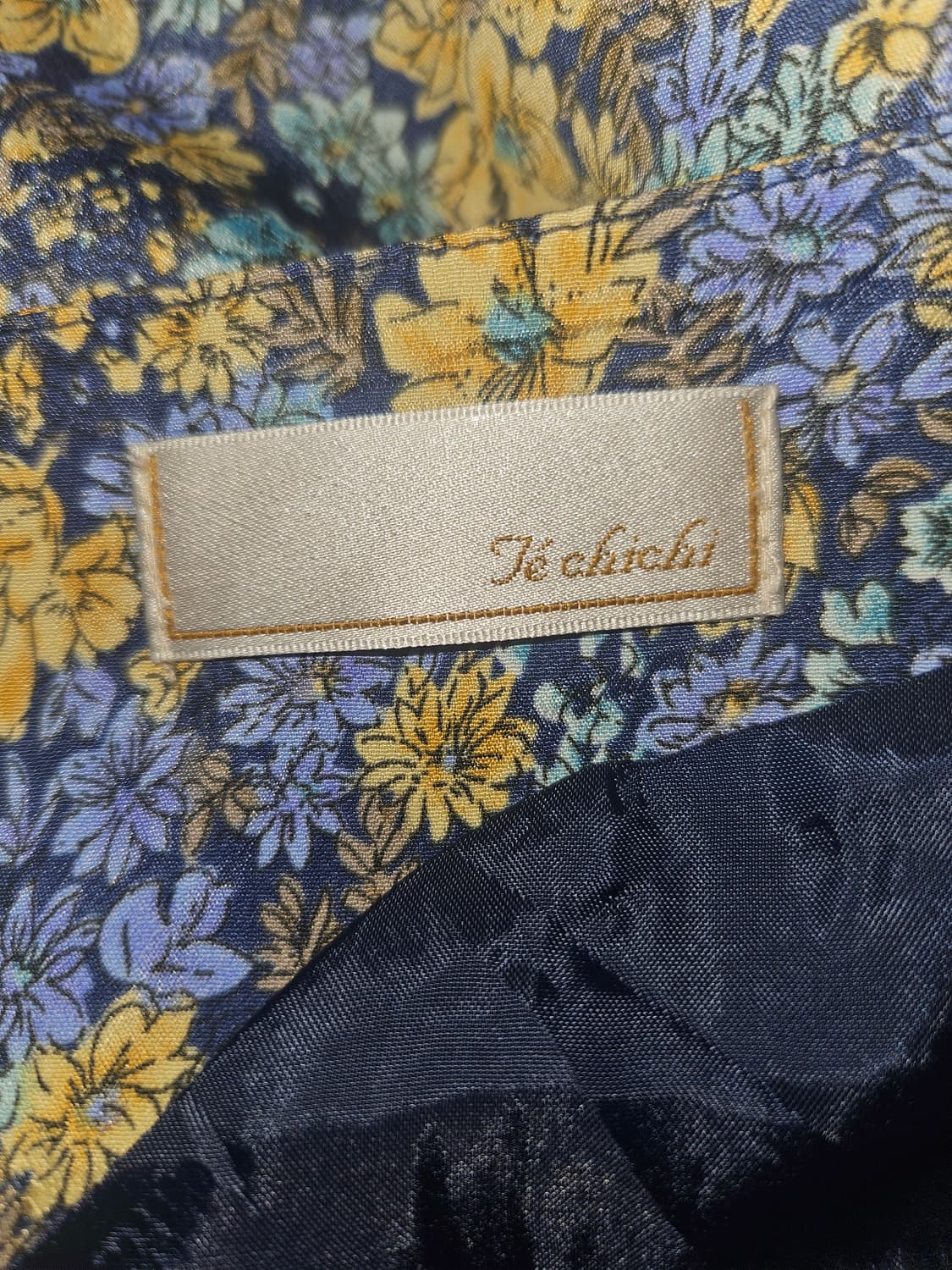 Je chichi 빈티지 블루 골드 플라워 패턴 원피스 상품이미지4