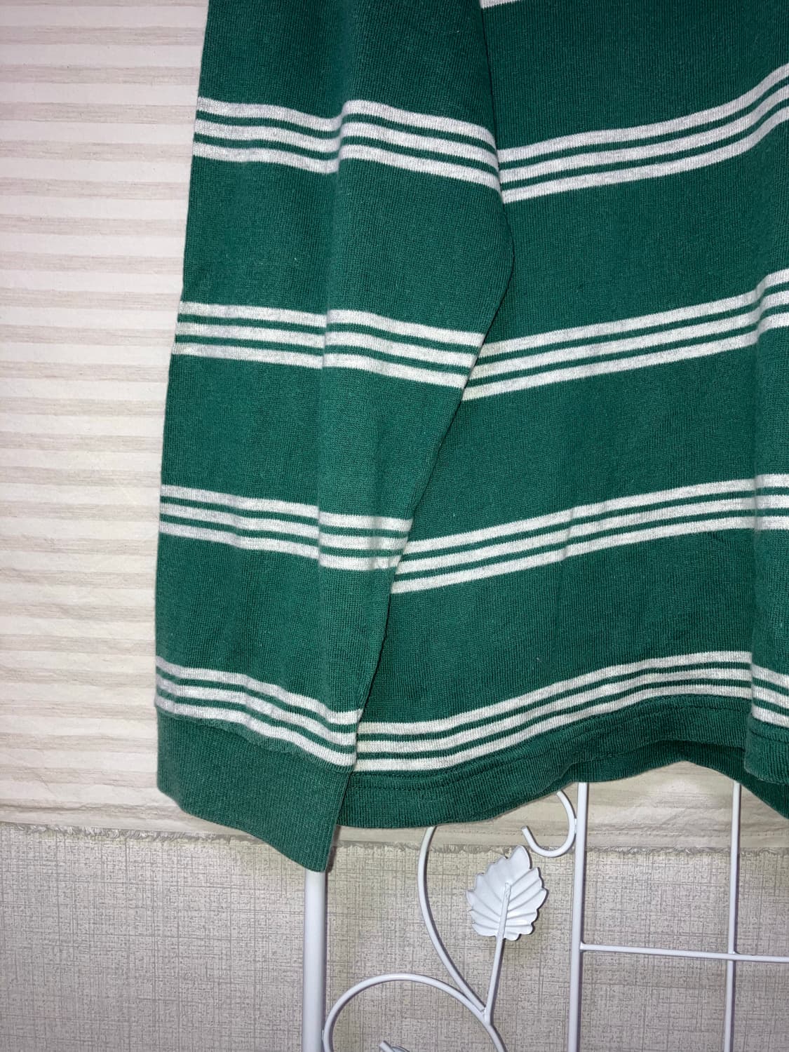 빈티지 그린 스트라이프 카라 티셔츠 y2k 스트릿 갸루 펑키 일본빈티지 상품이미지4