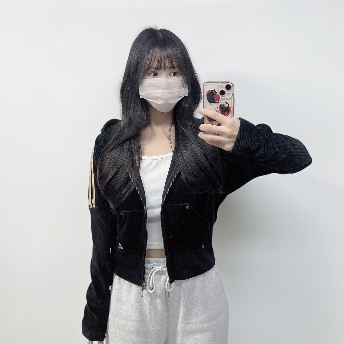 아디다스 벨루어 후드집업 블랙 상품이미지1