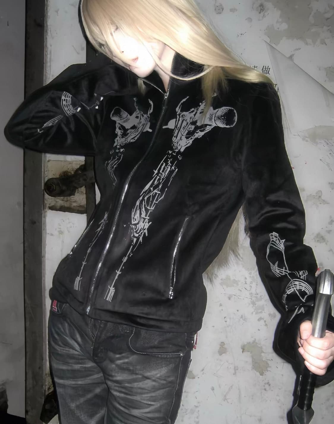 y2k 블랙 펑크 벨벳 집업 상품이미지1