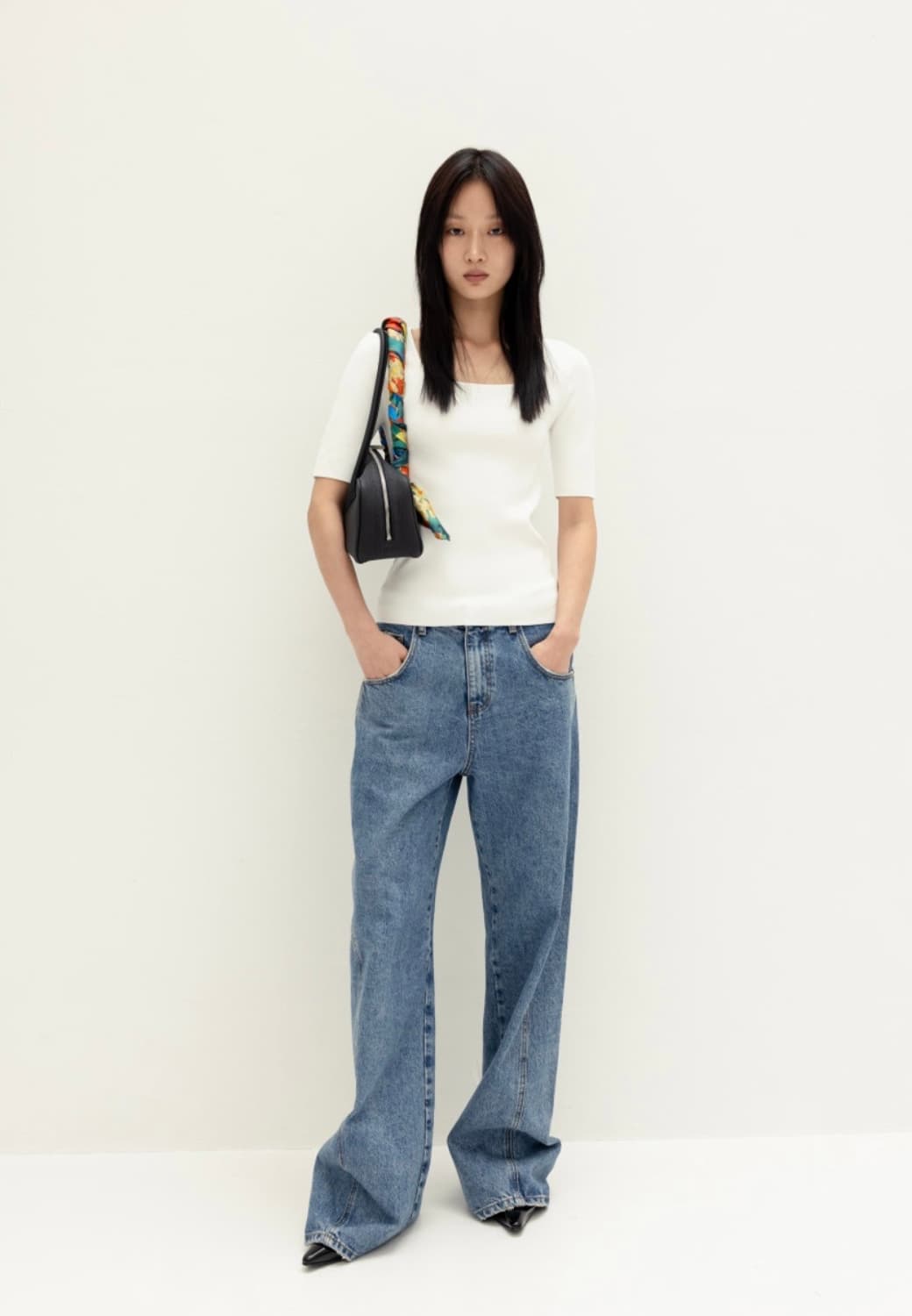 오르 고밀도 5부 니트 - 아이보리 상품이미지1