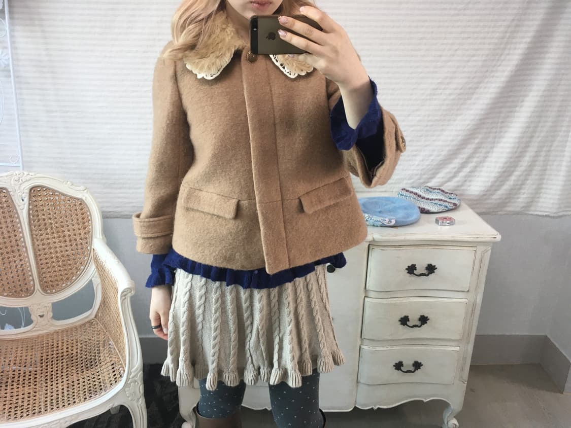 camel deer lace fur-collar wool  jacket 상품이미지5