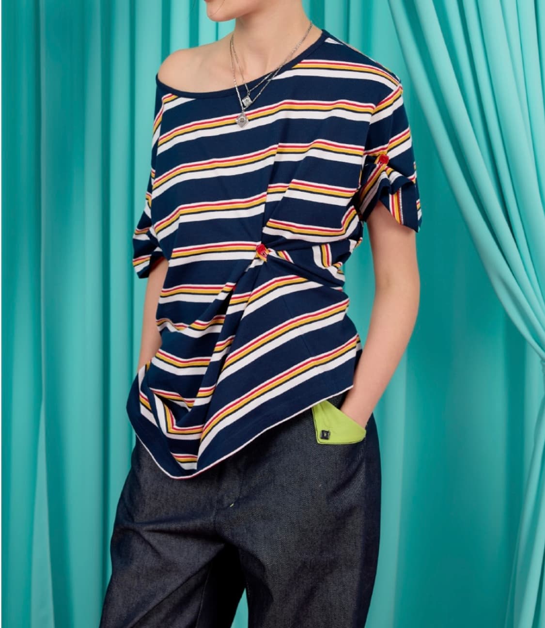 헤레틱 BUTTON T-SHIRT / stripe-navy 상품이미지5