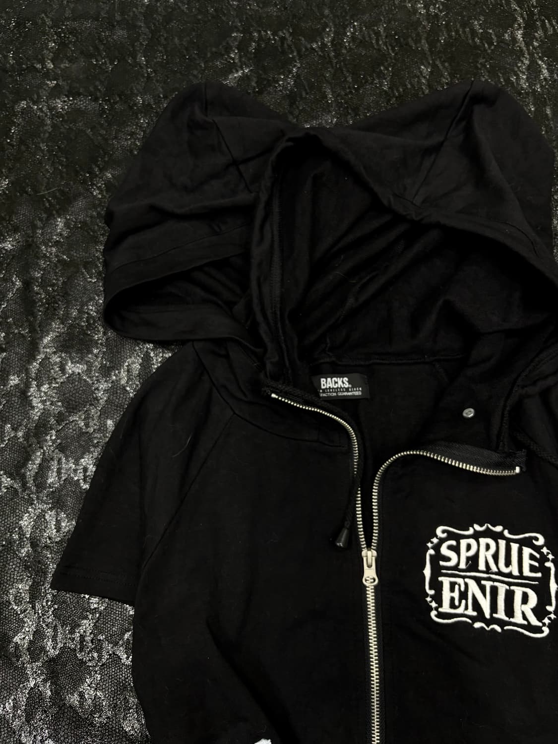 “BACKS” Double Hoodie Y2K Print Half Zip 상품이미지4