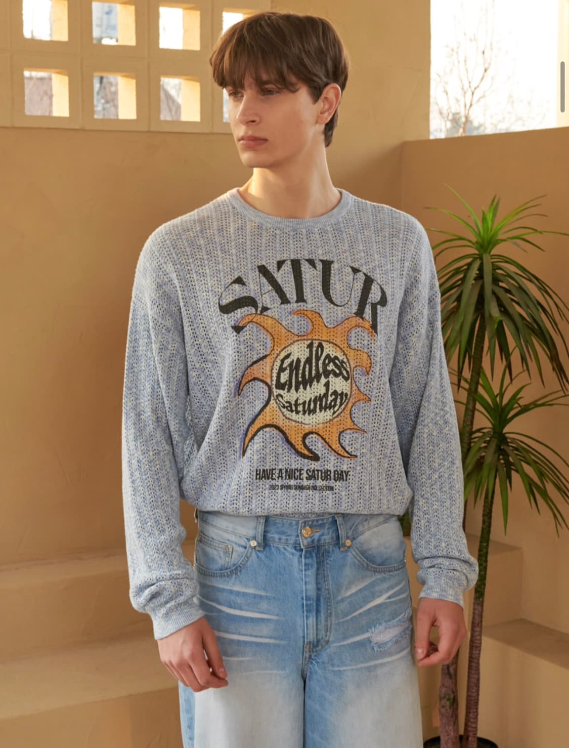 SATUR 세터 이비자 썬 레트로 그래픽 메시드 니트 블루 M 상품이미지3