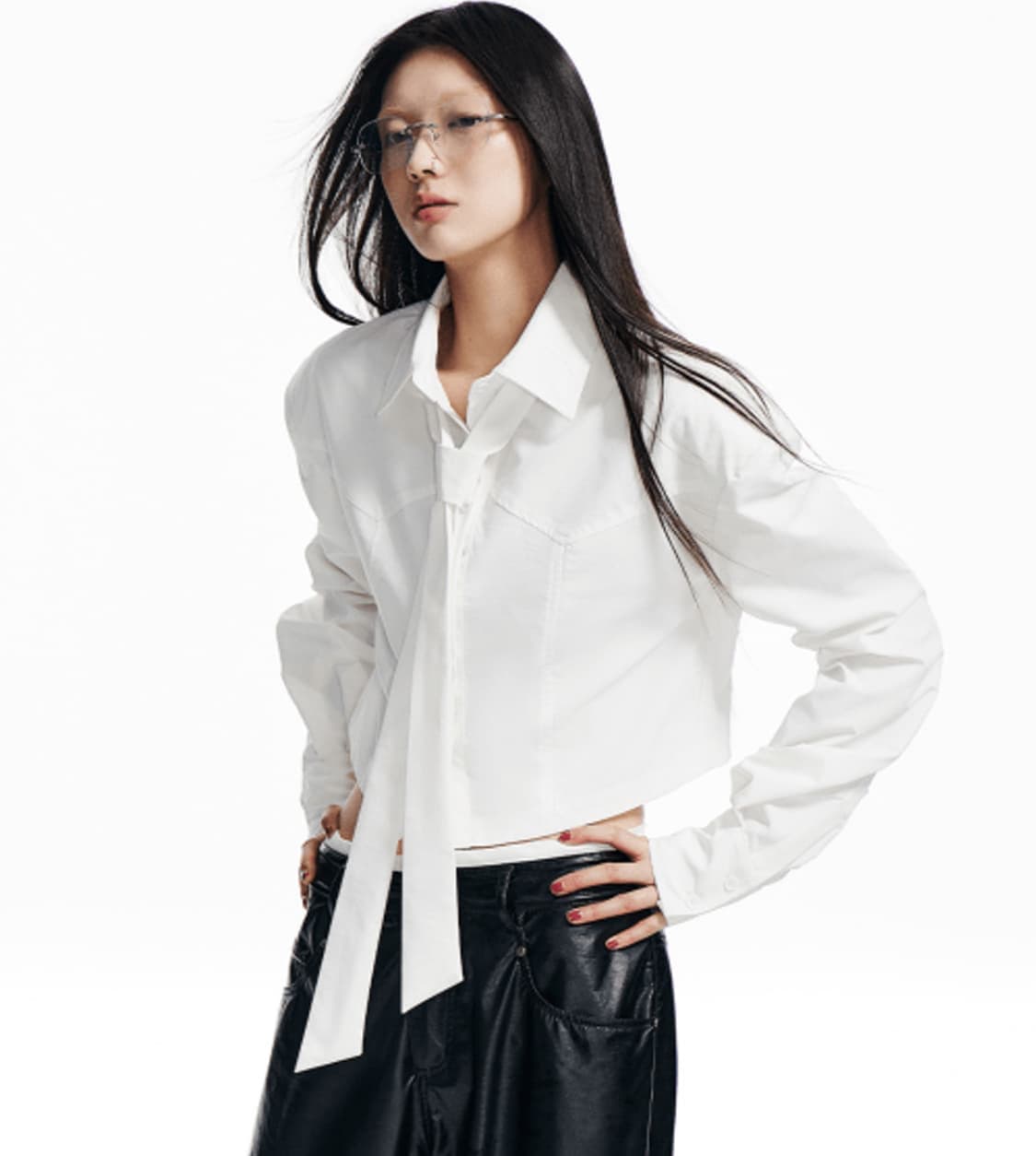 Wesame lab 위세임랩 와이드숄더 크롭셔츠 상품이미지1